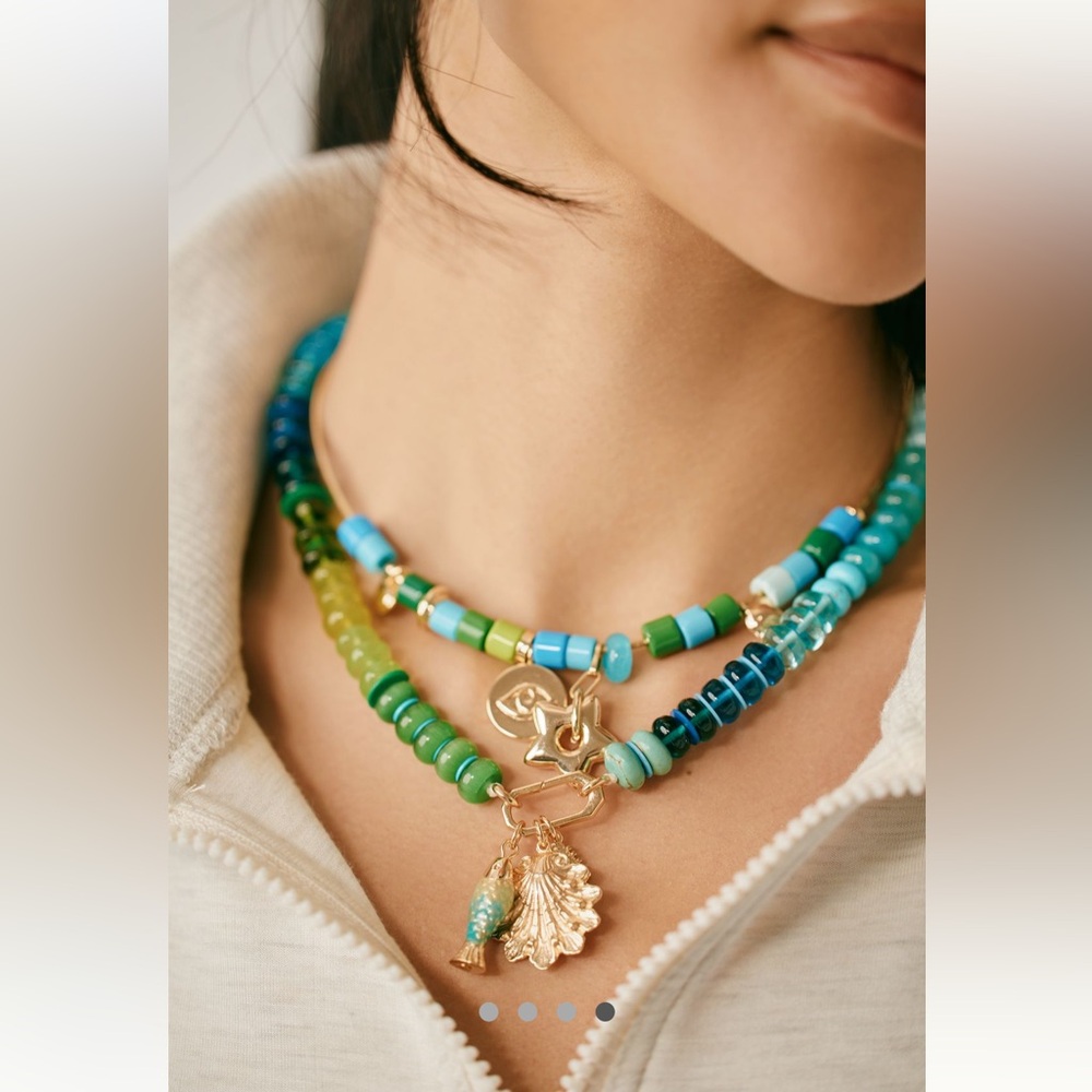 🌸🧡🌺 FUN and Colorful Anthropologie Beaded Charm Necklace - Pink/Orange, Choker - Picture 4 of 7